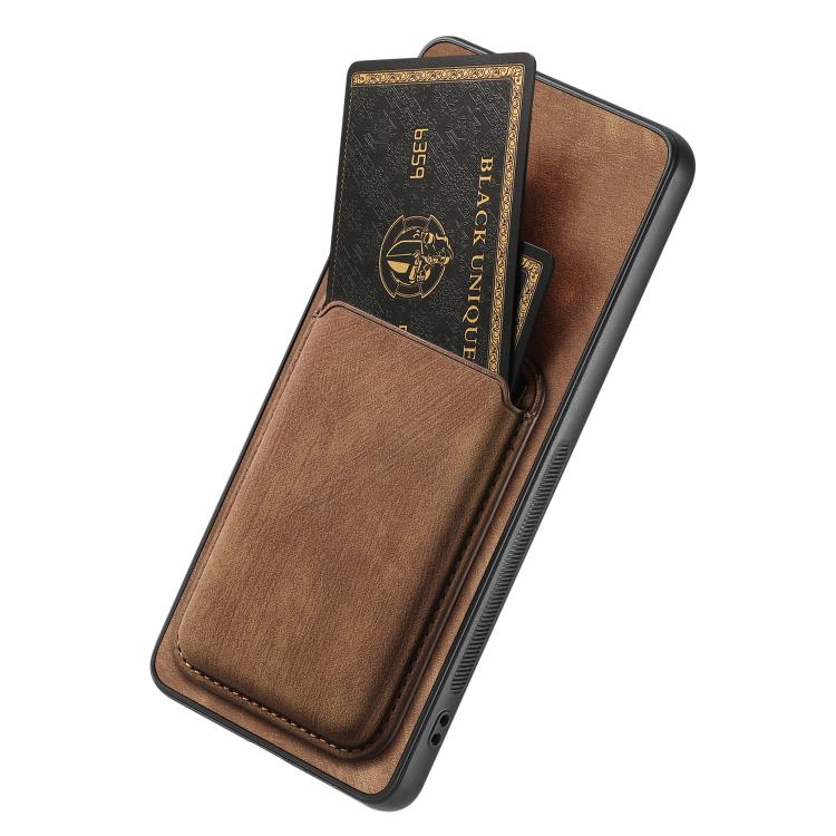For iPhone 16e Retro Leather Card Bag Magnetic Phone Case(Brown) - iPhone 16e Cases by PMC TechLife | Online Shopping South Africa | PMC TechLife | Buy Now Pay Later Mobicred