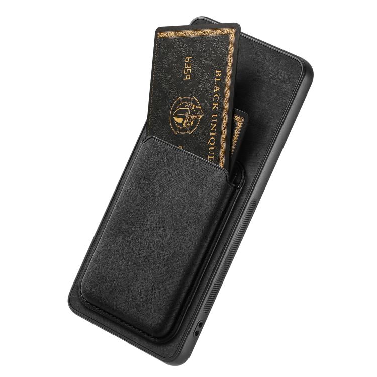 For iPhone 16e Retro Leather Card Bag Magnetic Phone Case(Black) - iPhone 16e Cases by PMC TechLife | Online Shopping South Africa | PMC TechLife | Buy Now Pay Later Mobicred