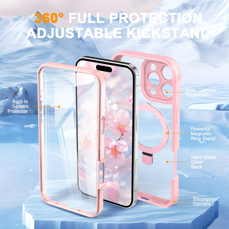 For iPhone 16 Pro Max Skin Feel MagSafe Holder 360 Full Body Phone Case(Pink) - iPhone 16 Pro Max Cases by PMC Jewellery | Online Shopping South Africa | PMC Jewellery | Buy Now Pay Later Mobicred