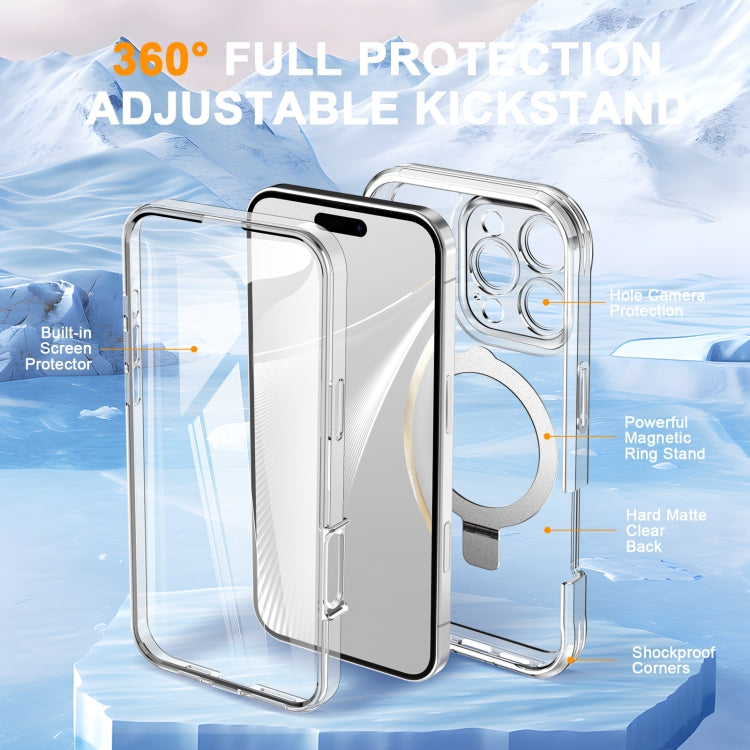 For iPhone 16 Pro Skin Feel MagSafe Holder 360 Full Body Phone Case(Transparent) - iPhone 16 Pro Cases by PMC Jewellery | Online Shopping South Africa | PMC Jewellery | Buy Now Pay Later Mobicred