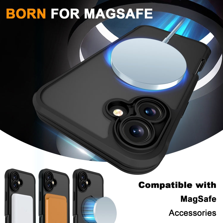 For iPhone 16 Skin Feel MagSafe Holder 360 Full Body Phone Case(Black) - iPhone 16 Cases by PMC Jewellery | Online Shopping South Africa | PMC Jewellery | Buy Now Pay Later Mobicred