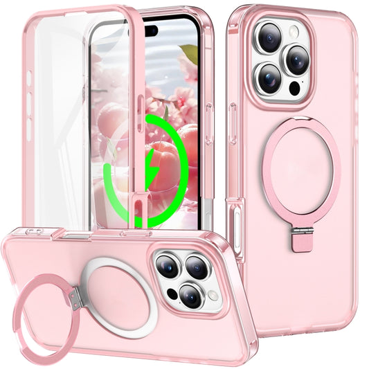 For iPhone 16 Pro Max Frosted Skin Feel MagSafe Holder 360 Full Body Phone Case(Pink) - iPhone 16 Pro Max Cases by PMC Jewellery | Online Shopping South Africa | PMC Jewellery | Buy Now Pay Later Mobicred