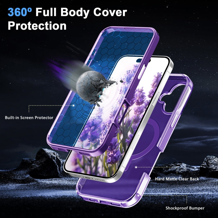 For iPhone 16 Plus Frosted Skin Feel MagSafe Holder 360 Full Body Phone Case(Purple) - iPhone 16 Plus Cases by PMC Jewellery | Online Shopping South Africa | PMC Jewellery | Buy Now Pay Later Mobicred