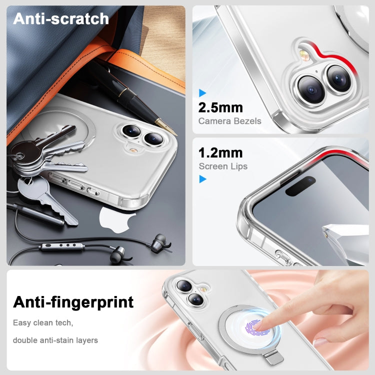 For iPhone 16 Plus Frosted Skin Feel MagSafe Holder 360 Full Body Phone Case(Transparent) - iPhone 16 Plus Cases by PMC Jewellery | Online Shopping South Africa | PMC Jewellery | Buy Now Pay Later Mobicred