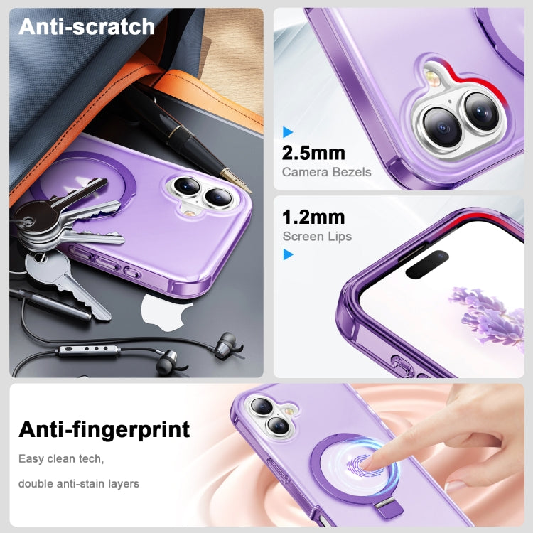 For iPhone 16 Frosted Skin Feel MagSafe Holder 360 Full Body Phone Case(Purple) - iPhone 16 Cases by PMC Jewellery | Online Shopping South Africa | PMC Jewellery | Buy Now Pay Later Mobicred