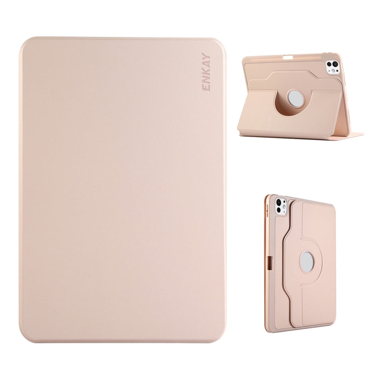 For iPad Pro 11 2024 ENKAY 360 Rotation TPU Leather Smart Tablet Case with Pen Slot(Pink) - free shipping - PMc TechLife - Order now!
