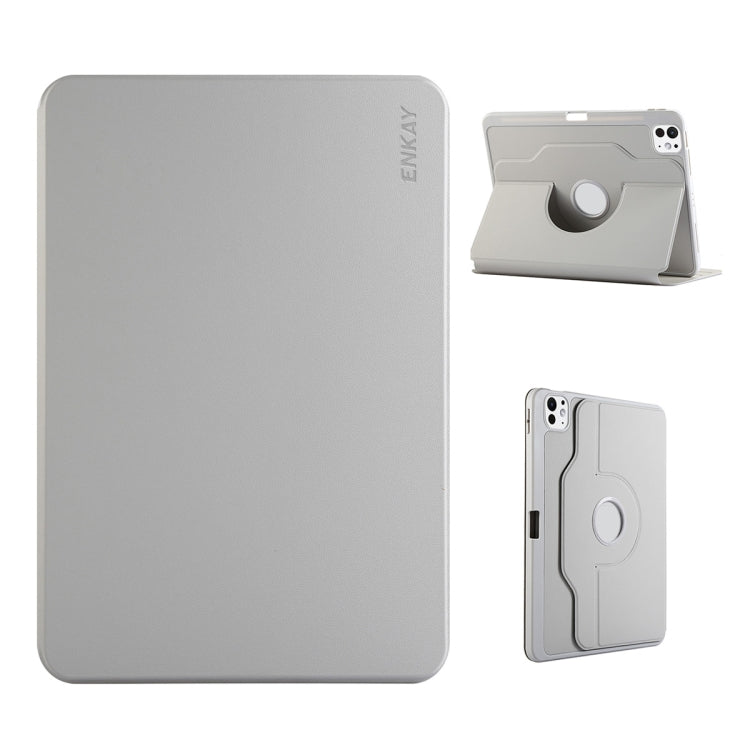 For iPad Pro 11 2024 ENKAY 360 Rotation TPU Leather Smart Tablet Case with Pen Slot(Grey) - free shipping - PMc TechLife - Order now!