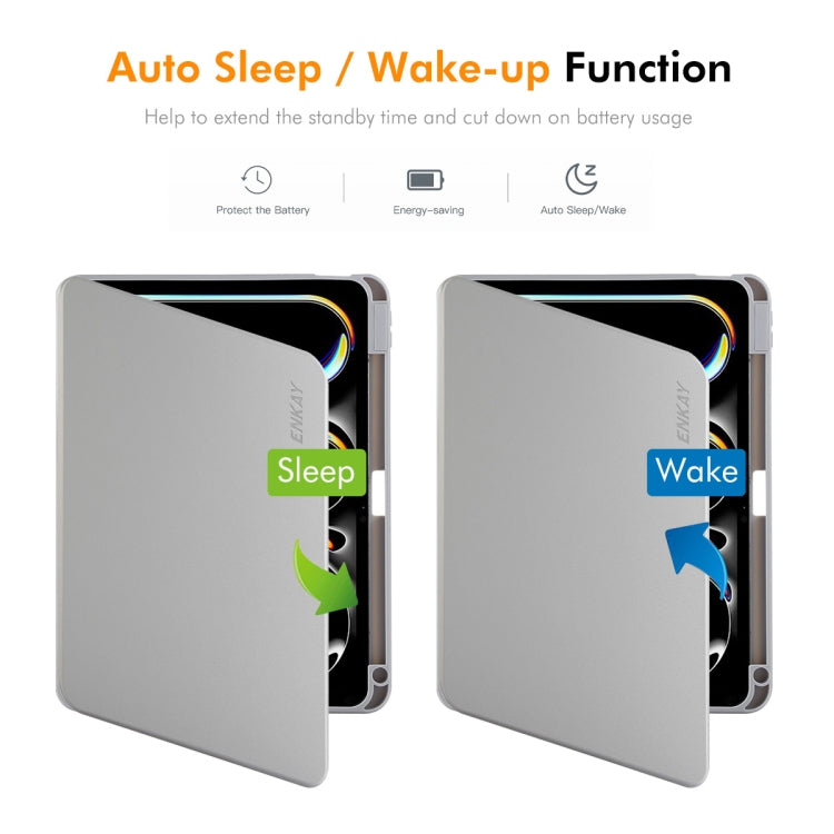 For iPad Pro 11 2024 ENKAY 360 Rotation TPU Leather Smart Tablet Case with Pen Slot(Grey) - free shipping - PMc TechLife - Order now!