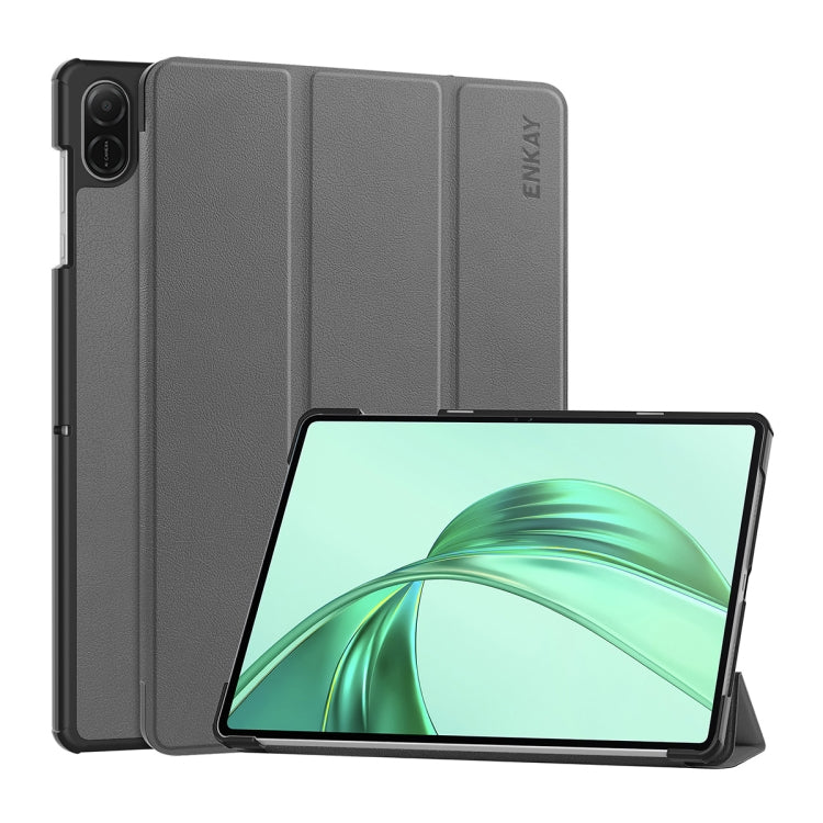 For Honor Pad X8a 11 ENKAY Tri-fold Custer Texture Leather Protective Tablet Case(Grey) - Honor by ENKAY | Online Shopping South Africa | PMC TechLife | Buy Now Pay Later Mobicred