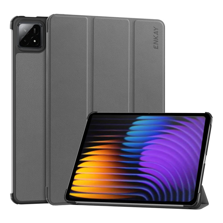 For Xiaomi Pad 7 / 7 Pro 11.2 ENKAY Tri-fold Custer Texture Leather Smart Tablet Case(Grey) - free shipping - PMc TechLife - Order now!