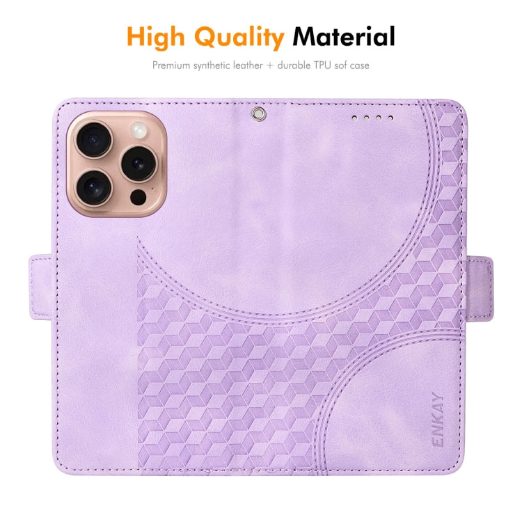For iPhone 16 Pro Max ENKAY Embossed Rhombus Starry Leather Phone Case with Screen Film(Green) - free shipping - PMC Jewellery - Order now!