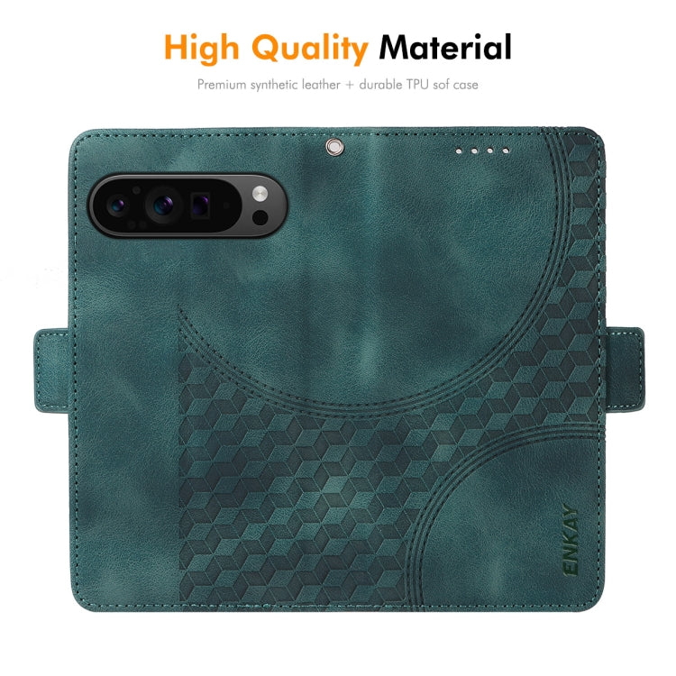 For Google Pixel 9 Pro XL ENKAY Embossed Rhombus Starry Leather Phone Case with Screen Film(Green) - Google Cases by ENKAY | Online Shopping South Africa | PMC Jewellery | Buy Now Pay Later Mobicred