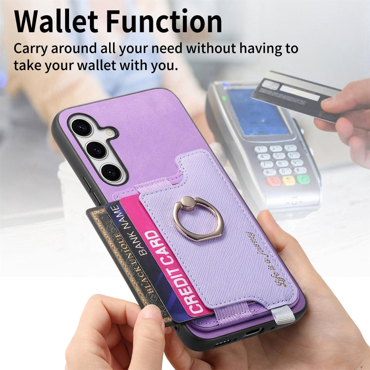 For Samsung Galaxy S25 5G Retro Cross Leather Ring Horizontal Insert Card Bag MagSafe Phone Case(Purple) - Galaxy S25 5G Cases by PMC Jewellery | Online Shopping South Africa | PMC Jewellery | Buy Now Pay Later Mobicred