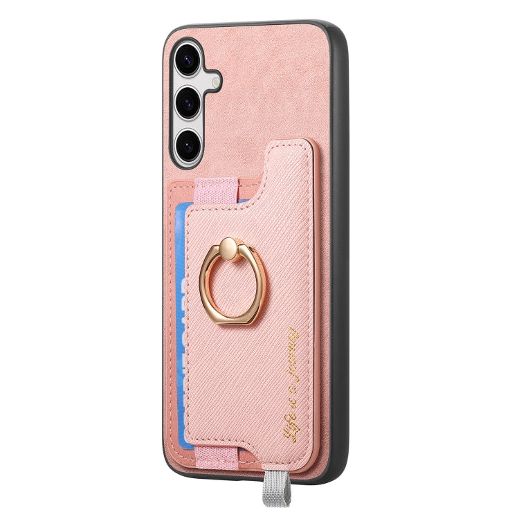 For Samsung Galaxy S25 Ultra 5G Retro Cross Leather Ring Horizontal Insert Card Bag MagSafe Phone Case(Pink) - Galaxy S25 Ultra 5G Cases by PMC Jewellery | Online Shopping South Africa | PMC Jewellery | Buy Now Pay Later Mobicred