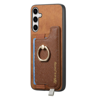 For Samsung Galaxy S25 Ultra 5G Retro Cross Leather Ring Horizontal Insert Card Bag MagSafe Phone Case(Brown) - Galaxy S25 Ultra 5G Cases by PMC Jewellery | Online Shopping South Africa | PMC Jewellery | Buy Now Pay Later Mobicred