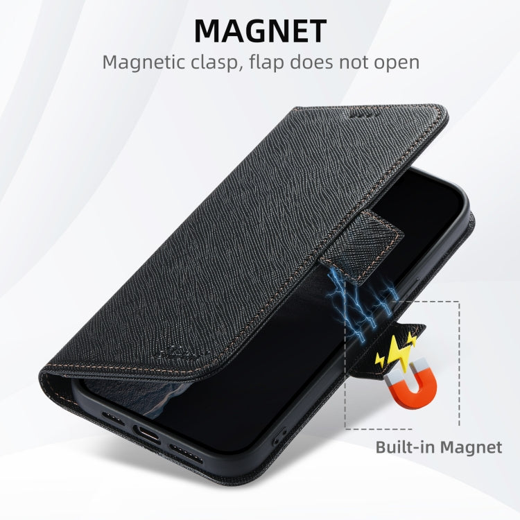 For iPhone 16 Suteni J08 Multifunctional Cross Texture MagSafe Leather Phone Case(Black) - iPhone 16 Cases by Suteni | Online Shopping South Africa | PMC Jewellery | Buy Now Pay Later Mobicred