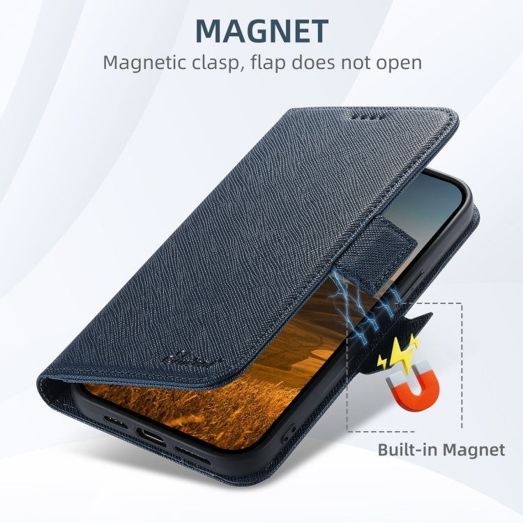 For iPhone 16 Pro Max Suteni J08 Multifunctional Cross Texture MagSafe Leather Phone Case(Blue) - iPhone 16 Pro Max Cases by Suteni | Online Shopping South Africa | PMC Jewellery | Buy Now Pay Later Mobicred