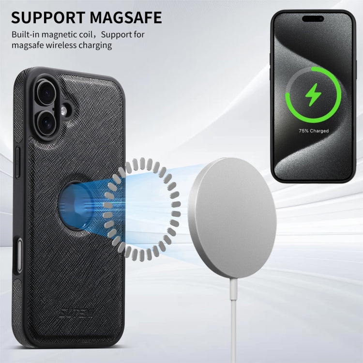 For iPhone 16 Suteni G1 Cross Texture MagSafe Phone Case(Black) - free shipping - PMC Jewellery - Order now!