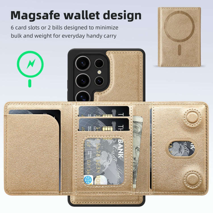 For Samsung Galaxy S25 5G Shield Multi-functional MagSafe Card Bag Phone Case(Desert Gold) - Galaxy S25 5G Cases by PMC Jewellery | Online Shopping South Africa | PMC Jewellery | Buy Now Pay Later Mobicred