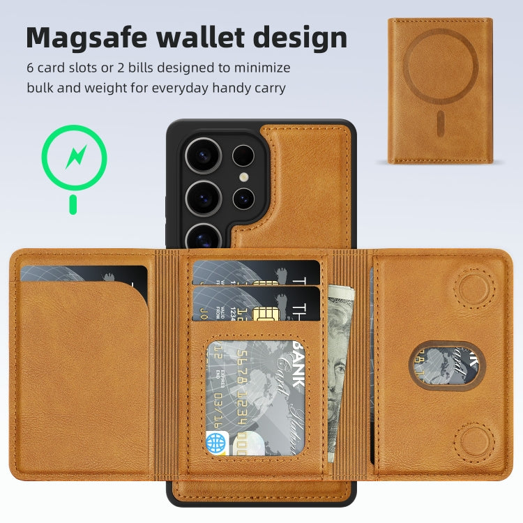 For Samsung Galaxy S25 Ultra 5G Shield Multi-functional MagSafe Card Bag Phone Case(Brown) - Galaxy S25 Ultra 5G Cases by PMC Jewellery | Online Shopping South Africa | PMC Jewellery | Buy Now Pay Later Mobicred