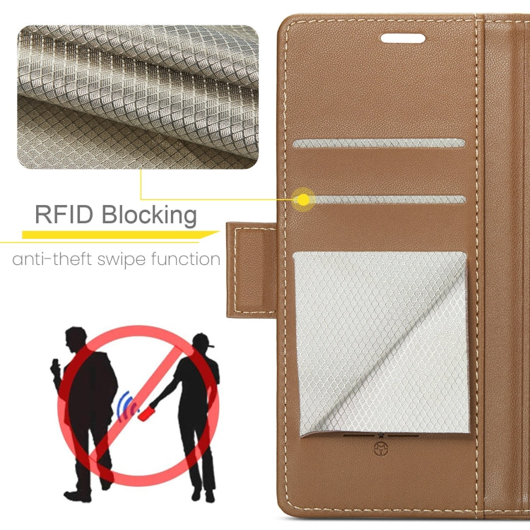 For OPPO Reno12 5G Global CaseMe 023 Butterfly Buckle Litchi Texture RFID Anti-theft Leather Phone Case(Brown) - Reno12 Cases by CaseMe | Online Shopping South Africa | PMC Jewellery | Buy Now Pay Later Mobicred