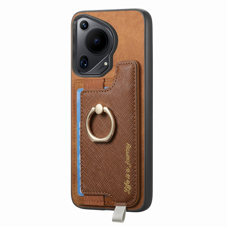 For Huawei Pura 70 Retro Magsafe Cross Leather Ring Holder Card Bag Phone Case(Brown) - Huawei Cases by PMC Jewellery | Online Shopping South Africa | PMC Jewellery | Buy Now Pay Later Mobicred