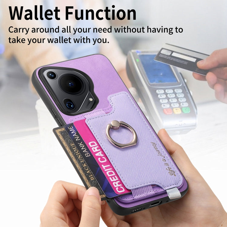 For Huawei Pura 70 Ultra Retro Magsafe Cross Leather Ring Holder Card Bag Phone Case(Purple) - Huawei Cases by PMC Jewellery | Online Shopping South Africa | PMC Jewellery | Buy Now Pay Later Mobicred