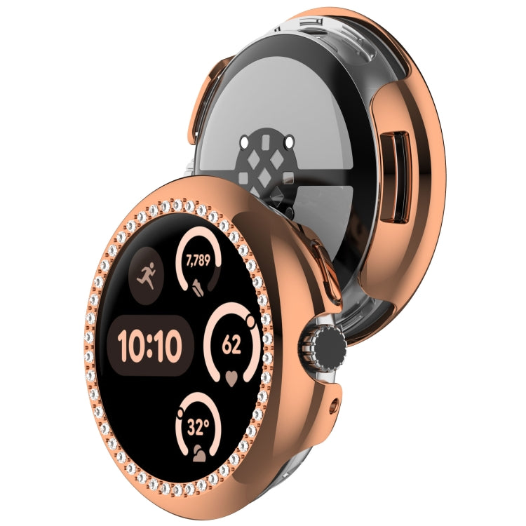 For Google Pixel Watch Diamond Electroplated PC Half Coverage Watch Protective Case(Rose Gold) - Watch Cases by PMC TechLife | Online Shopping South Africa | PMC TechLife | Buy Now Pay Later Mobicred