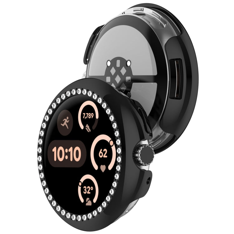For Google Pixel Watch 3 45mm Diamond Electroplated PC Half Coverage Watch Protective Case(Black) - Watch Cases by PMC TechLife | Online Shopping South Africa | PMC TechLife | Buy Now Pay Later Mobicred