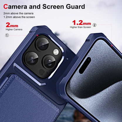 For iPhone 16 Pro ENKAY Hat-Prince Card Slot Wallet TPU Back Leather Phone Case with Lens Film(Dark Blue) - iPhone 16 Pro Max Cases by ENKAY | Online Shopping South Africa | PMC Jewellery | Buy Now Pay Later Mobicred