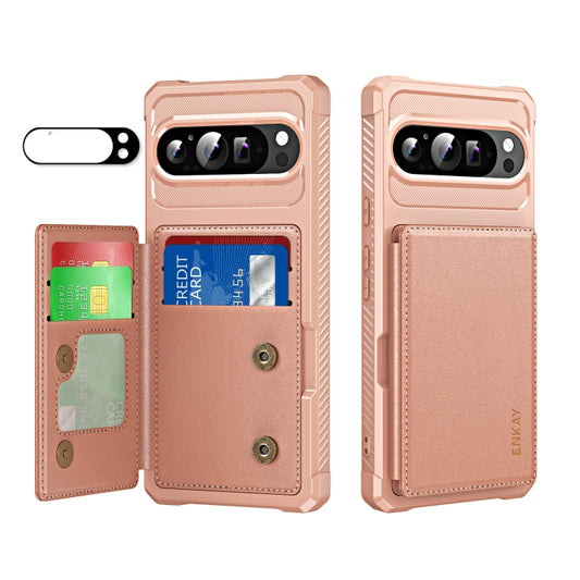 For Google Pixel 9 Pro XL ENKAY Hat-Prince Card Slot Wallet TPU Back Leather Phone Case with Lens Film(Rose Gold) - Google Cases by ENKAY | Online Shopping South Africa | PMC Jewellery | Buy Now Pay Later Mobicred