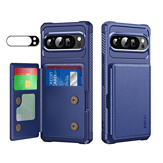 For Google Pixel 9 Pro XL ENKAY Hat-Prince Card Slot Wallet TPU Back Leather Phone Case with Lens Film(Dark Blue) - Google Cases by ENKAY | Online Shopping South Africa | PMC Jewellery | Buy Now Pay Later Mobicred