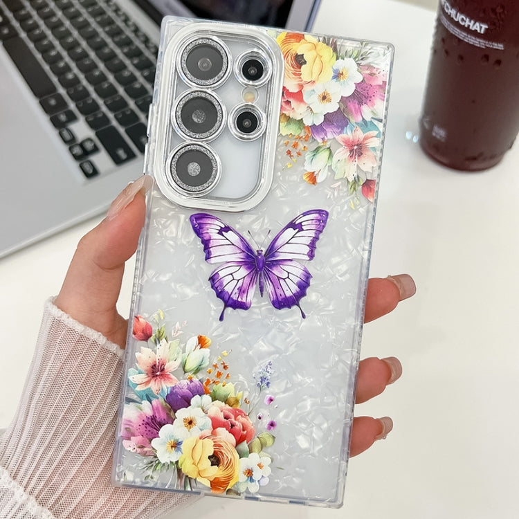 For Samsung Galaxy S25 Ultra 5G Plating Texture Butterfly TPU Phone Case with Glitter Lens Film(Flowers Butterflies HU1) - Galaxy S25 Ultra 5G Cases by PMC Jewellery | Online Shopping South Africa | PMC Jewellery | Buy Now Pay Later Mobicred