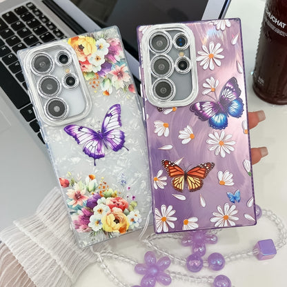 For Samsung Galaxy S25 5G Plating Texture Butterfly Wristband TPU Phone Case with Glitter Lens Film(Silver Butterflies HU6) - Galaxy S25 5G Cases by PMC Jewellery | Online Shopping South Africa | PMC Jewellery | Buy Now Pay Later Mobicred