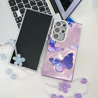 For Samsung Galaxy S25 5G Plating Texture Butterfly Wristband TPU Phone Case with Glitter Lens Film(Silver Butterflies HU6) - Galaxy S25 5G Cases by PMC Jewellery | Online Shopping South Africa | PMC Jewellery | Buy Now Pay Later Mobicred