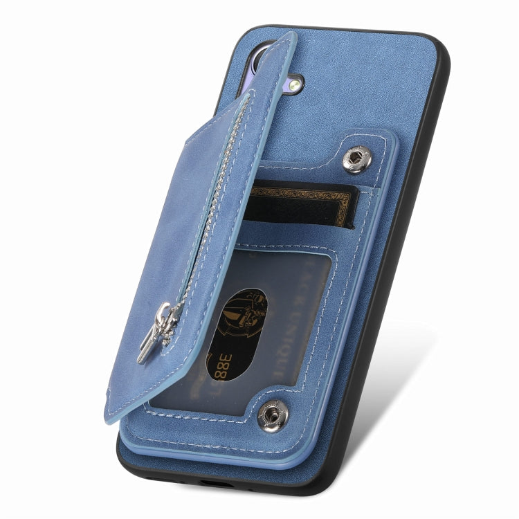 For Nothing Phone 2a Retro MagSafe Zipper Wallet Card Bag Back Phone Case(Blue) - More Brand by PMC TechLife | Online Shopping South Africa | PMC TechLife | Buy Now Pay Later Mobicred