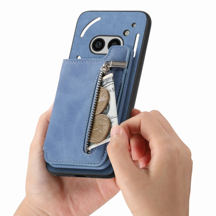 For Nothing Phone 2a Retro MagSafe Zipper Wallet Card Bag Back Phone Case(Blue) - More Brand by PMC TechLife | Online Shopping South Africa | PMC TechLife | Buy Now Pay Later Mobicred