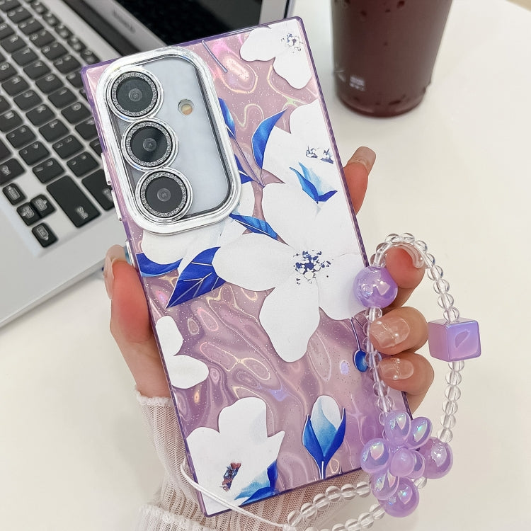 For Samsung Galaxy S25 5G Electroplating Flowers Plants Texture Wristband TPU Phone Case(Bougainvillea FL8) - Galaxy S25 5G Cases by PMC Jewellery | Online Shopping South Africa | PMC Jewellery | Buy Now Pay Later Mobicred