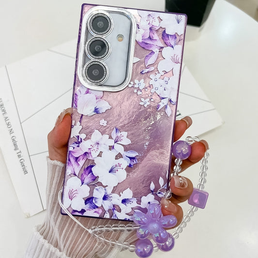 For Samsung Galaxy S25+ 5G Electroplating Flowers Plants Texture Wristband TPU Phone Case(Azalea FL4) - Galaxy S25+ 5G Cases by PMC Jewellery | Online Shopping South Africa | PMC Jewellery | Buy Now Pay Later Mobicred