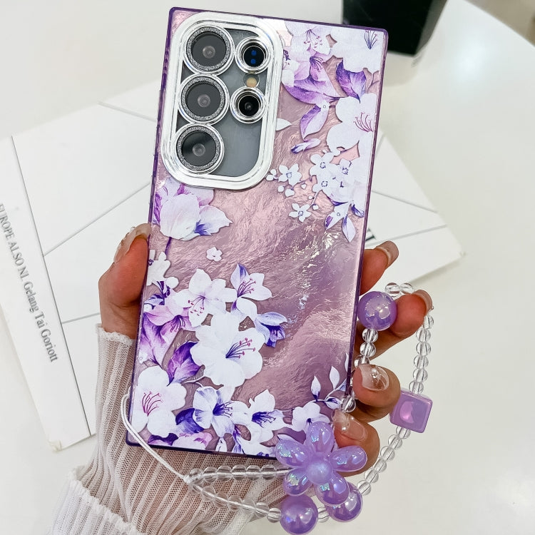 For Samsung Galaxy S25 Ultra 5G Electroplating Flowers Plants Texture Wristband TPU Phone Case(Azalea FL4) - Galaxy S25 Ultra 5G Cases by PMC Jewellery | Online Shopping South Africa | PMC Jewellery | Buy Now Pay Later Mobicred