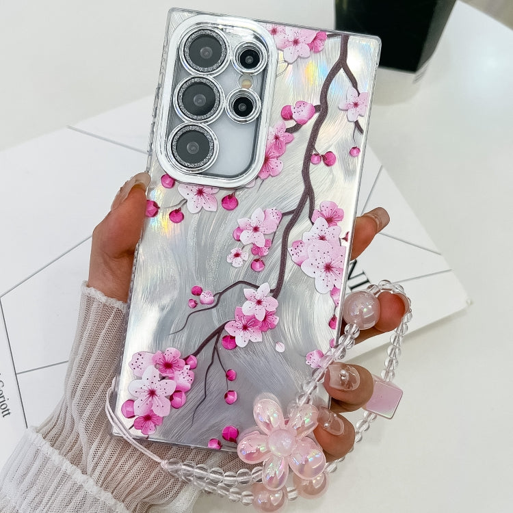 For Samsung Galaxy S25 Ultra 5G Electroplating Flowers Plants Texture Wristband TPU Phone Case(Plum Flower FL6) - Galaxy S25 Ultra 5G Cases by PMC Jewellery | Online Shopping South Africa | PMC Jewellery | Buy Now Pay Later Mobicred