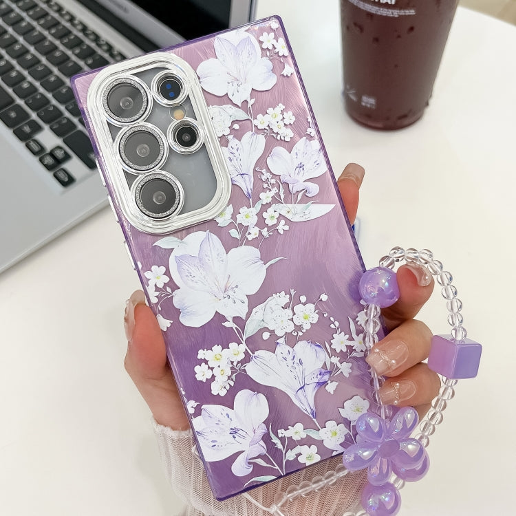 For Samsung Galaxy S25 Ultra 5G Electroplating Flowers Plants Texture Wristband TPU Phone Case(Pale Purple FlowerFL11) - Galaxy S25 Ultra 5G Cases by PMC Jewellery | Online Shopping South Africa | PMC Jewellery | Buy Now Pay Later Mobicred