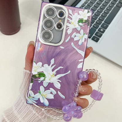 For Samsung Galaxy S25 Ultra 5G Electroplating Flowers Plants Texture Wristband TPU Phone Case(Gardenia FL15) - Galaxy S25 Ultra 5G Cases by PMC Jewellery | Online Shopping South Africa | PMC Jewellery | Buy Now Pay Later Mobicred