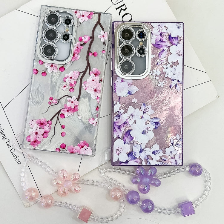 For Samsung Galaxy S25 Ultra 5G Electroplating Flowers Plants Texture Wristband TPU Phone Case(Azalea FL4) - Galaxy S25 Ultra 5G Cases by PMC Jewellery | Online Shopping South Africa | PMC Jewellery | Buy Now Pay Later Mobicred