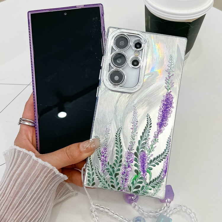 For Samsung Galaxy S25+ 5G Electroplating Flowers Plants Texture Wristband TPU Phone Case(Blue Flower FL13) - Galaxy S25+ 5G Cases by PMC Jewellery | Online Shopping South Africa | PMC Jewellery | Buy Now Pay Later Mobicred