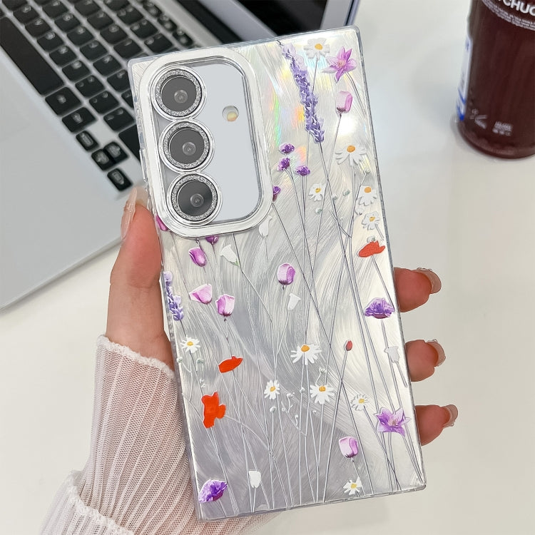 For Samsung Galaxy S25 5G Electroplating Flower Texture TPU Phone Case(Purple Wildflowers SH1) - Galaxy S25 5G Cases by PMC Jewellery | Online Shopping South Africa | PMC Jewellery | Buy Now Pay Later Mobicred