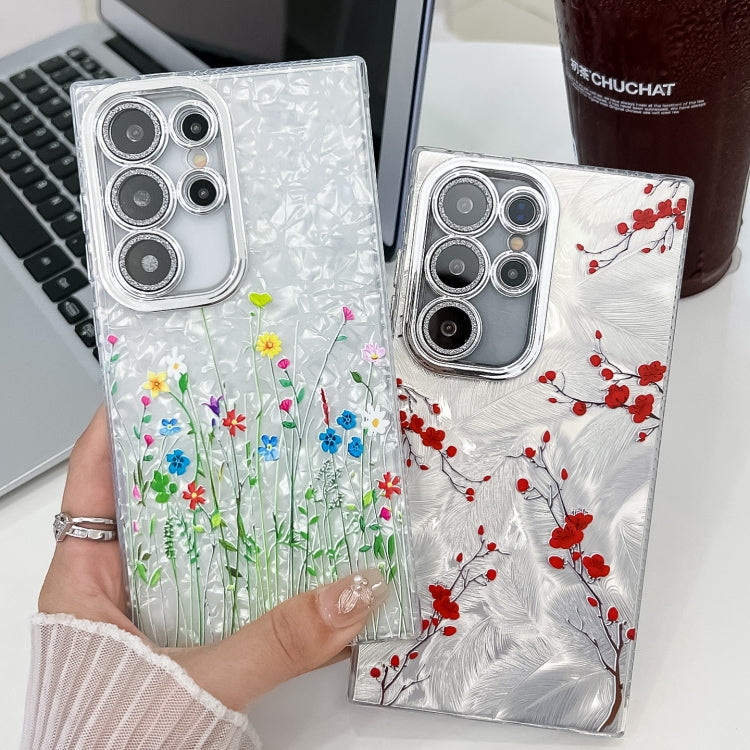 For Samsung Galaxy S25 5G Electroplating Flower Texture TPU Phone Case(Red Plum Blossom SH2) - Galaxy S25 5G Cases by PMC Jewellery | Online Shopping South Africa | PMC Jewellery | Buy Now Pay Later Mobicred