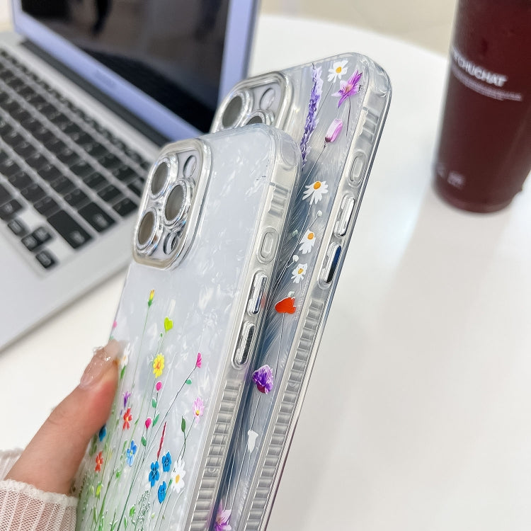 For iPhone 16e Electroplating Flower Texture Wristband TPU Phone Case(Flowers SH4) - iPhone 16e Cases by PMC TechLife | Online Shopping South Africa | PMC TechLife | Buy Now Pay Later Mobicred
