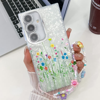 For Samsung Galaxy S25 5G Electroplating Flower Texture Wristband TPU Phone Case(Little Wildflower SH3) - Galaxy S25 5G Cases by PMC Jewellery | Online Shopping South Africa | PMC Jewellery | Buy Now Pay Later Mobicred