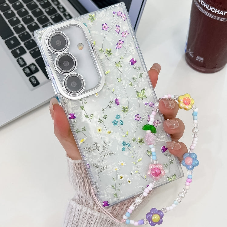 For Samsung Galaxy S25 5G Electroplating Flower Texture Wristband TPU Phone Case(Wild Chrysanthemum SH5) - Galaxy S25 5G Cases by PMC Jewellery | Online Shopping South Africa | PMC Jewellery | Buy Now Pay Later Mobicred